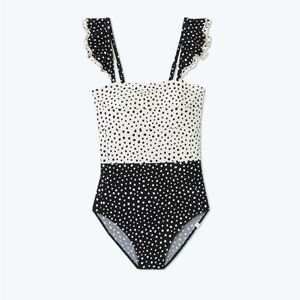 SUMMERSALT Women’s Ruffle Oasis Black On the Dot One Piece Swimsuit Size 10